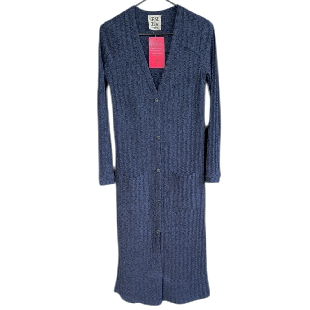 NWT EVEREVE PPLA Clothing Aggie Long Like Ribbed Duster Top Indigo Size XS
